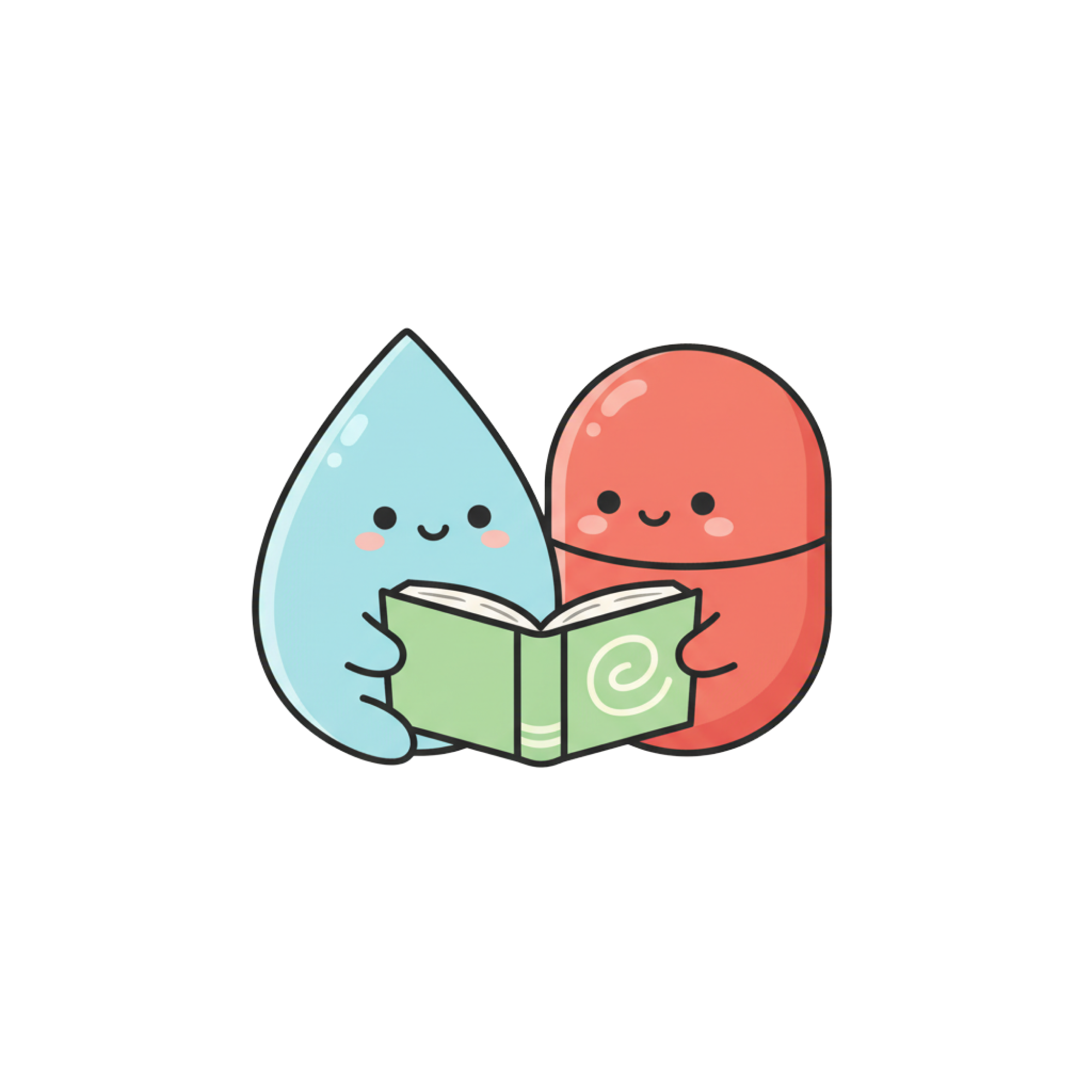 Sip & Pill mascots reading together
